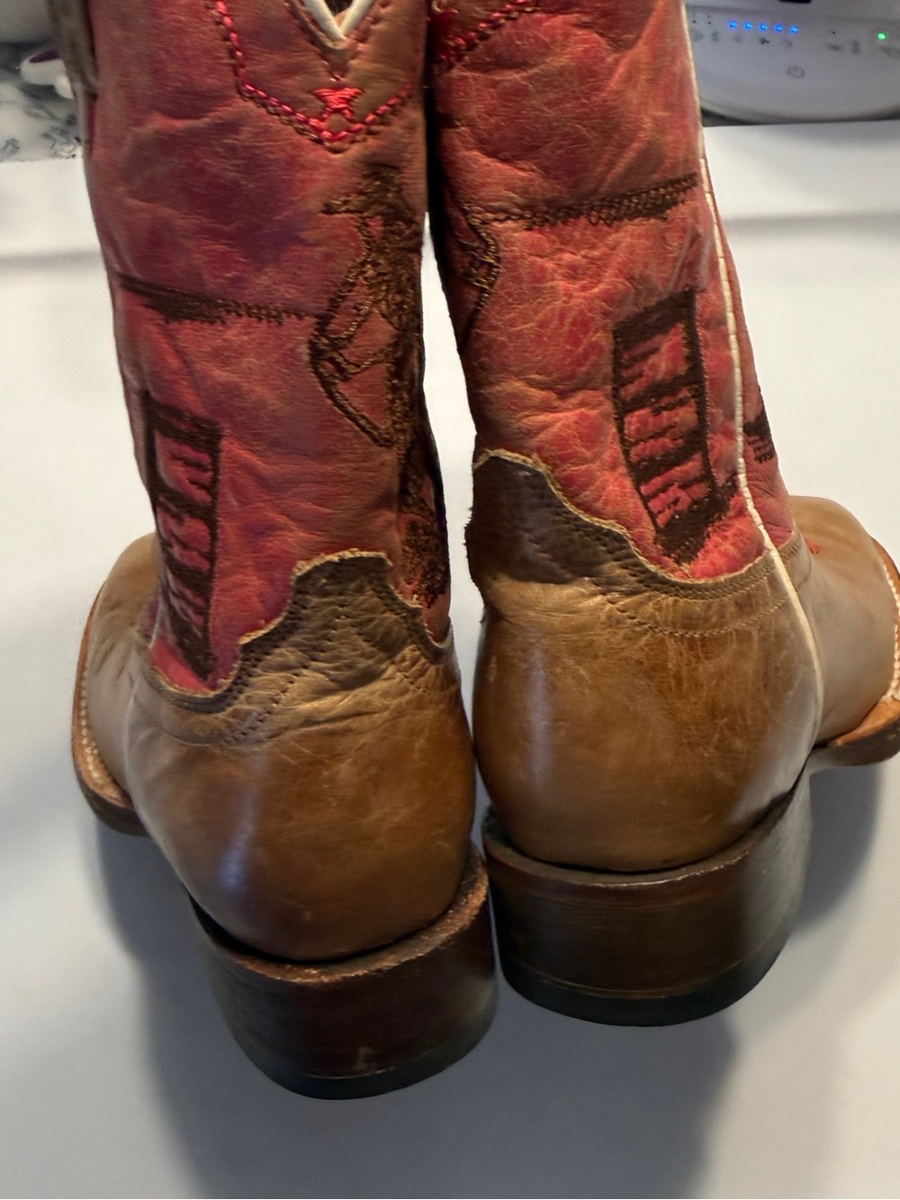 Roper Youth Rodeo Barrel Racer Tan and Pink Leather Cowboy Boots Girls Size 6 - Picture 4 of 12